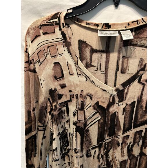 Chicos Travelers Shirt Womens Medium Slinky Liquid Knit Venice Print - Picture 2 of 10